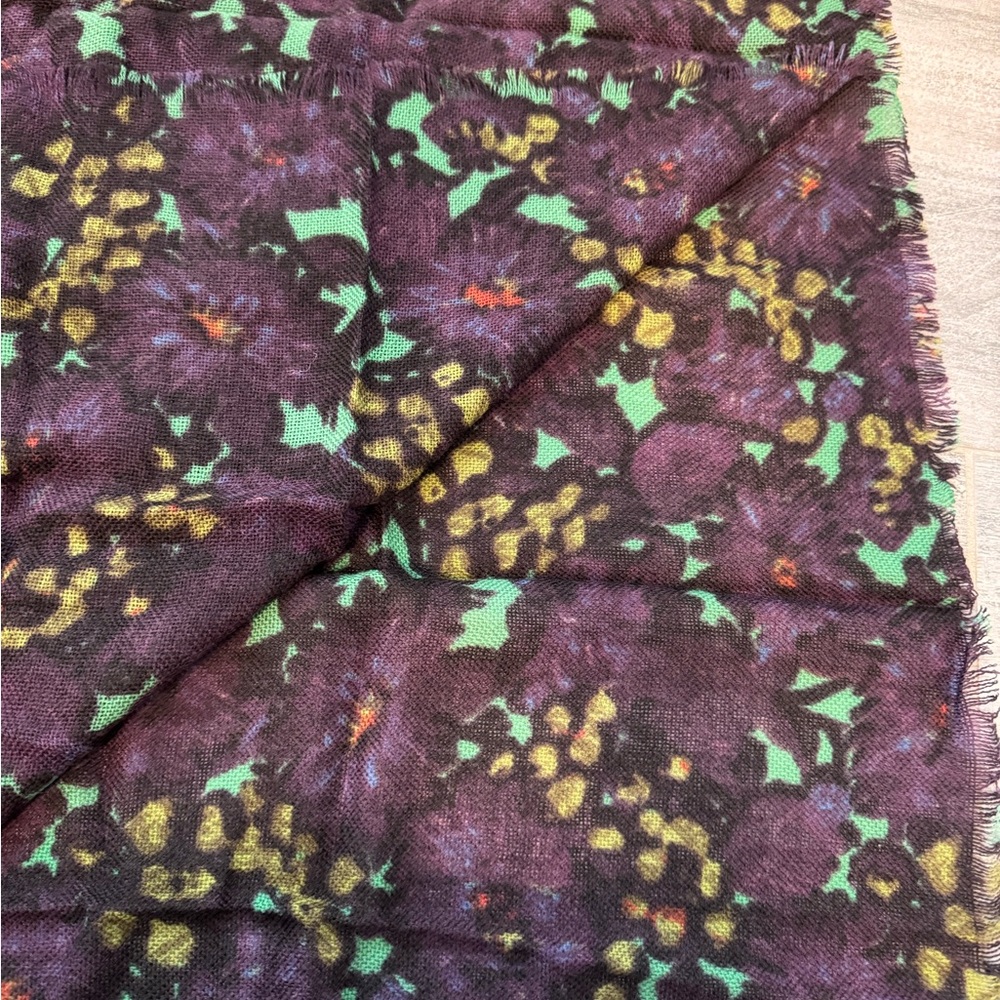 NWT J. Crew women’s wool scarf purple floral - Picture 2 of 5